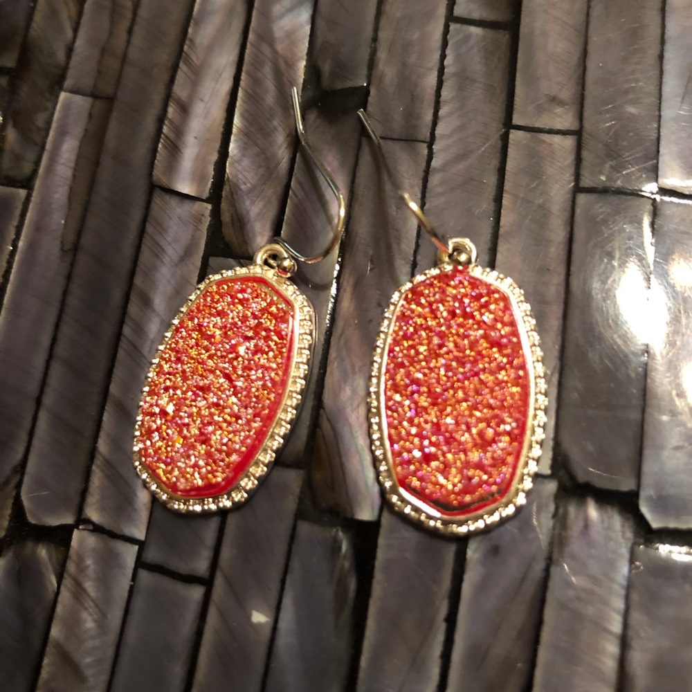 Silver plated/pink Druzy Drop stone earrings new - Picture 4 of 5